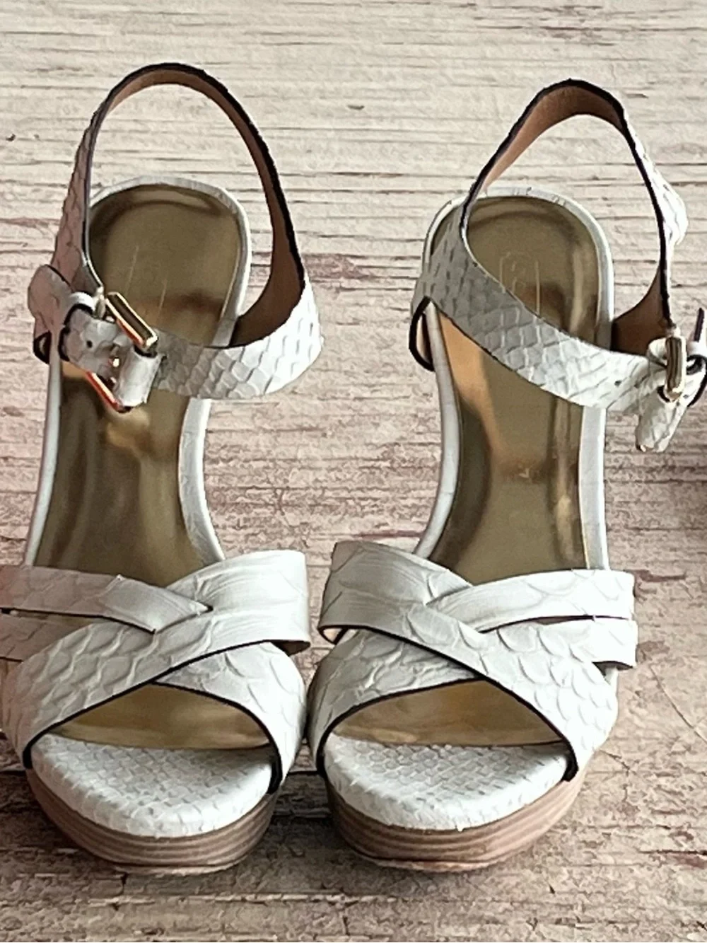 Coach White Textured Platform Slingback Sandals Heels